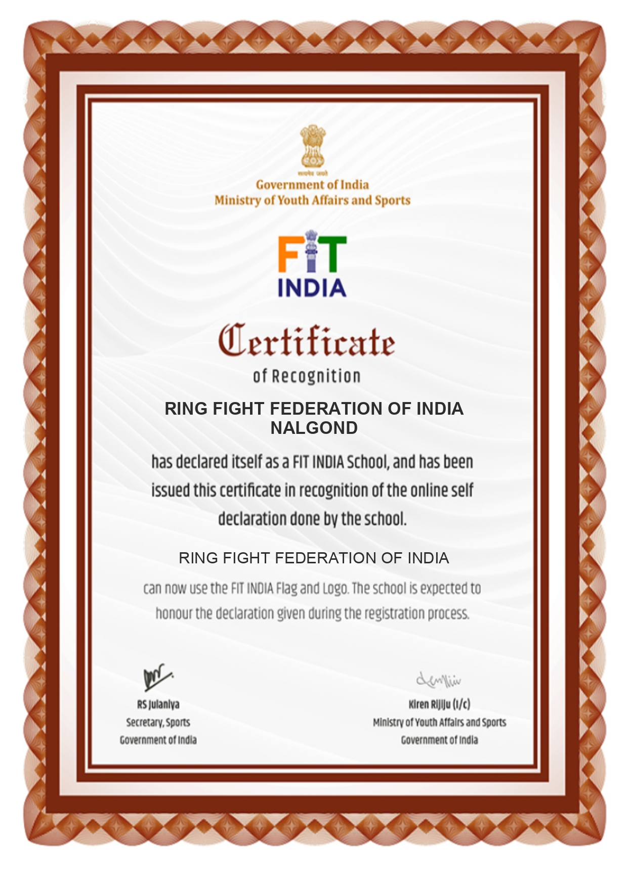 Recognition Certificate